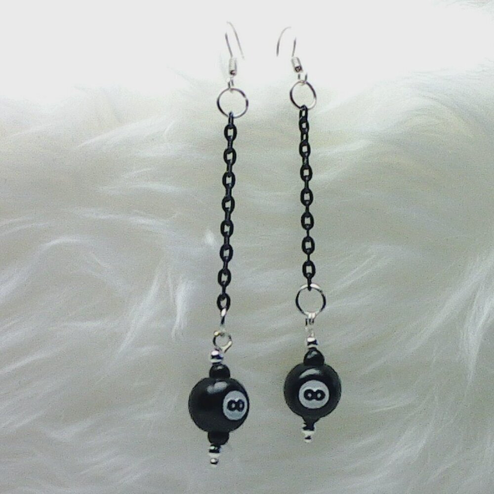 No 200 Handmade earrings with 10mm acrylic billiard balls